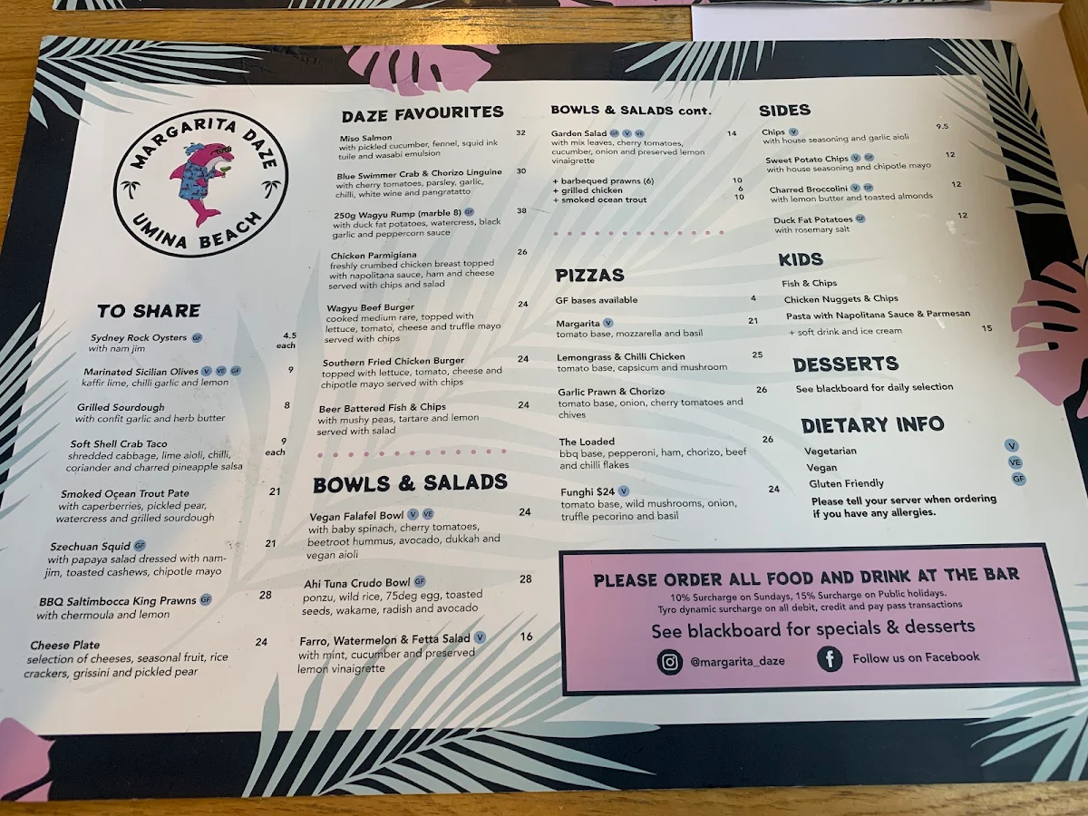 Menu, Margarita Daze