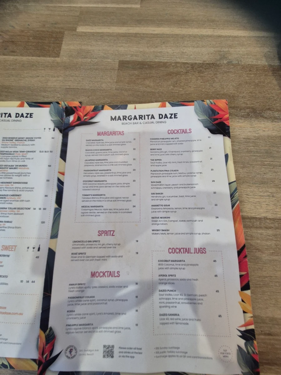 Menu, Margarita Daze