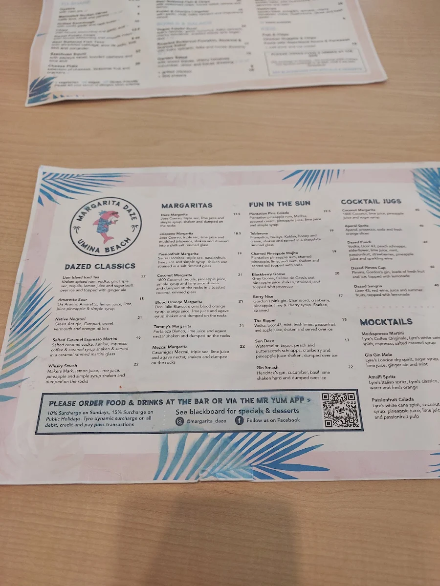 Menu, Margarita Daze