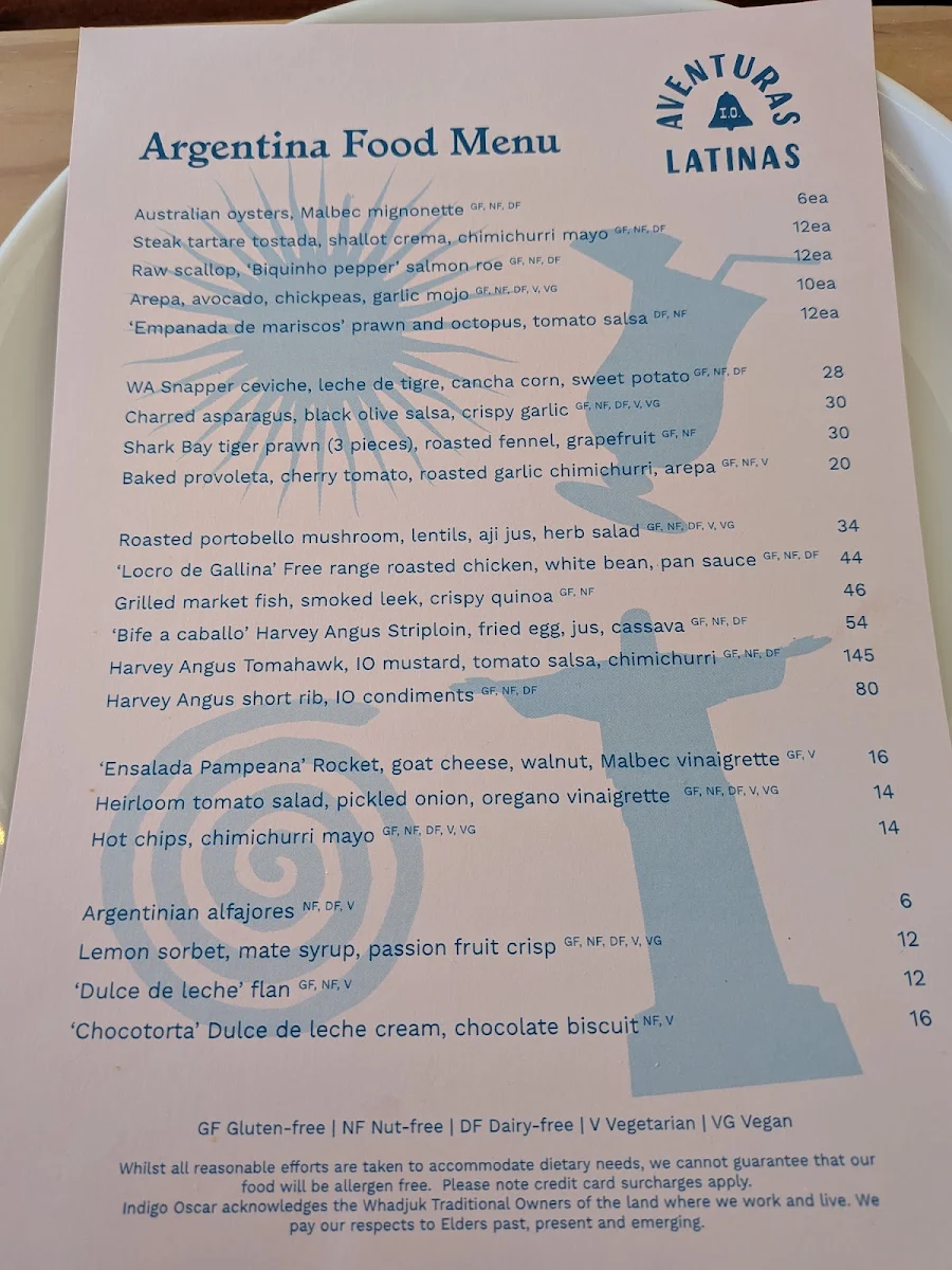Menu, Indigo Oscar