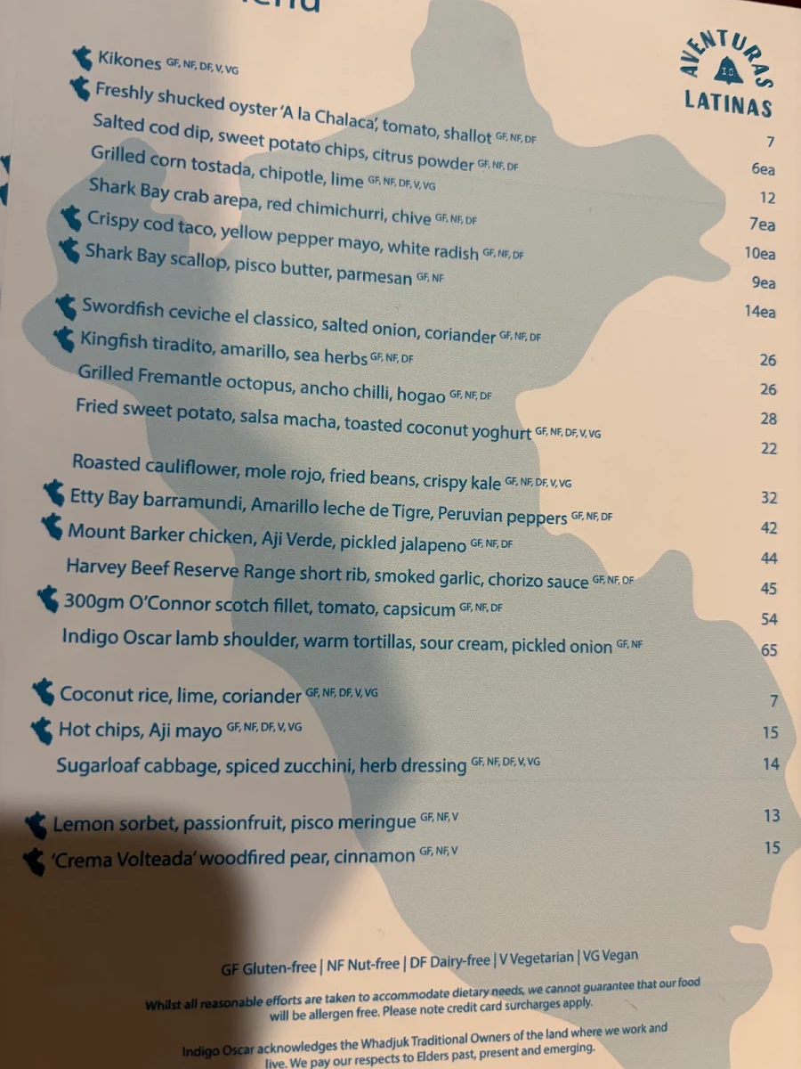 Menu, Indigo Oscar
