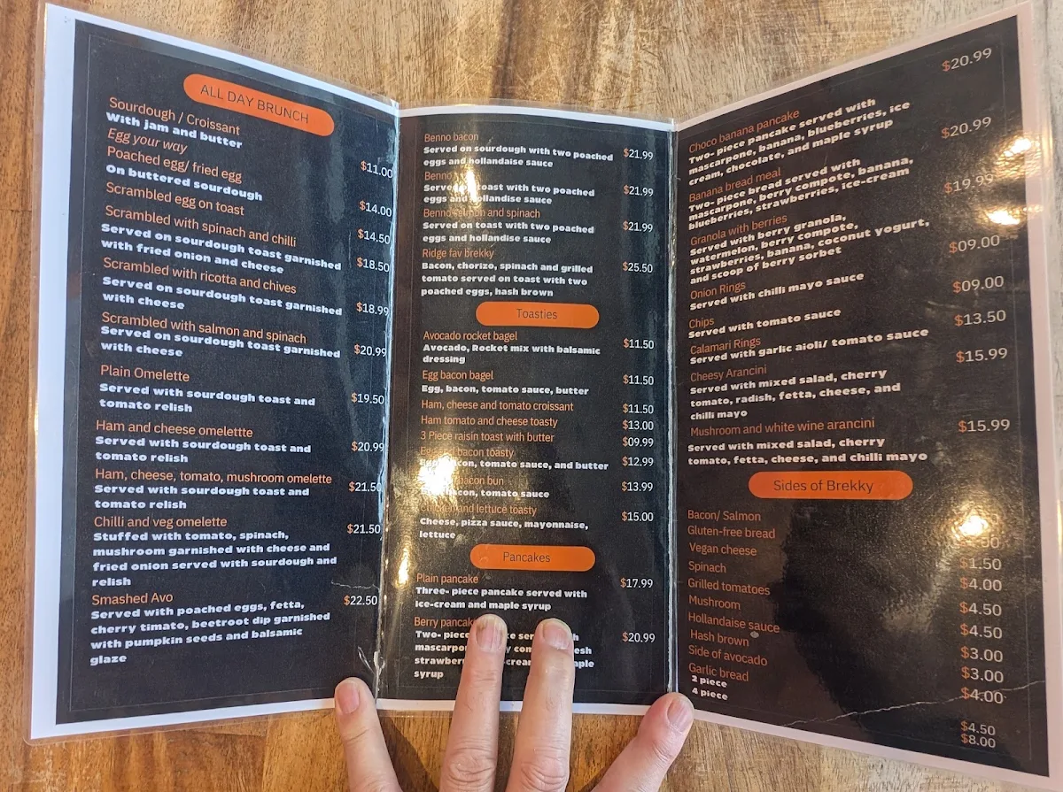 Menu, Ridge Cafe