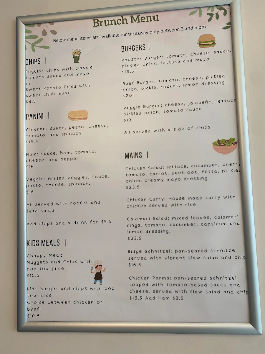 Menu, Ridge Cafe