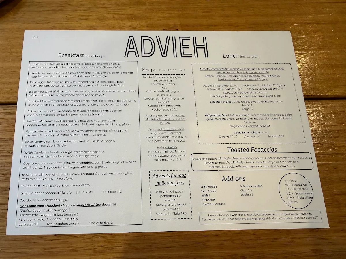 Menu, Advieh