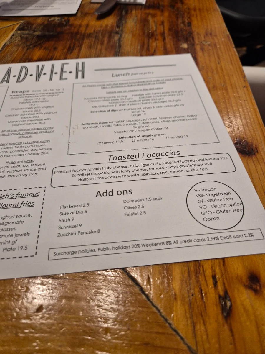 Menu, Advieh