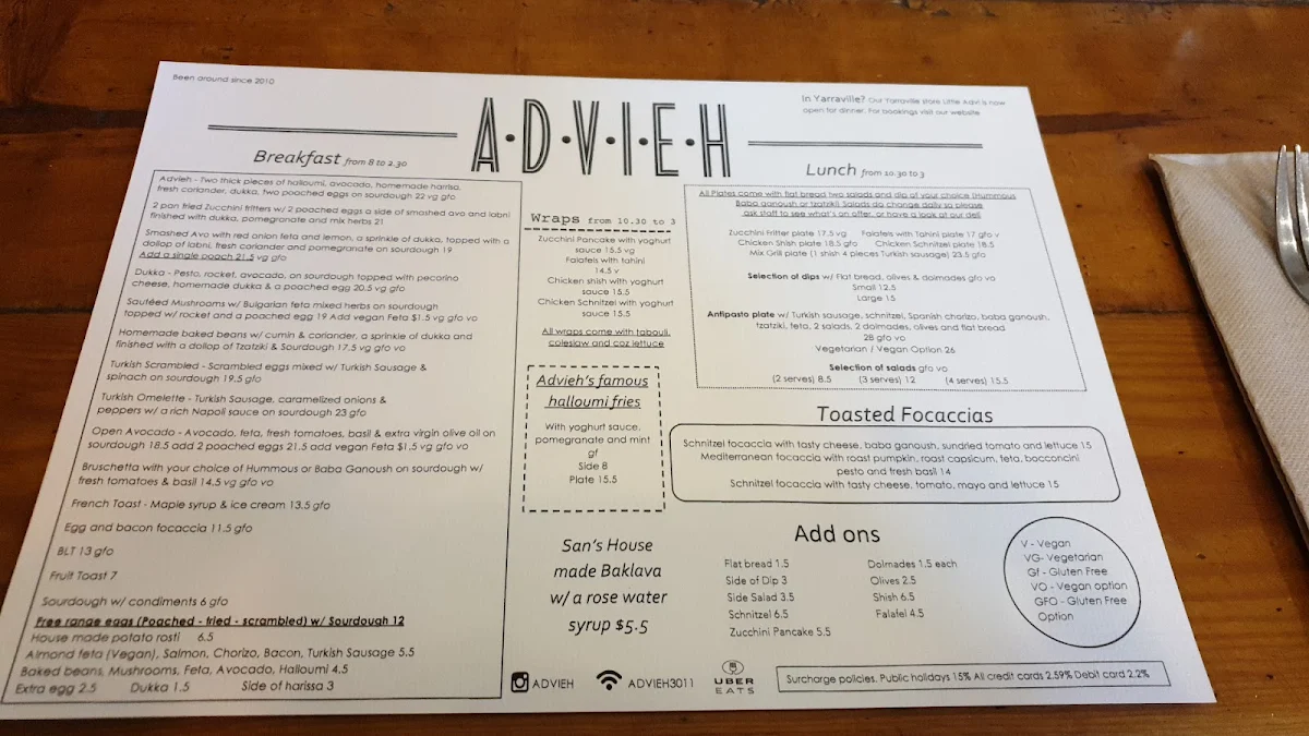 Menu, Advieh
