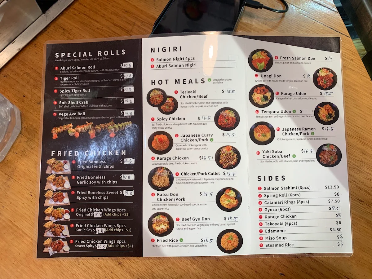 Menu, Wona Sushi