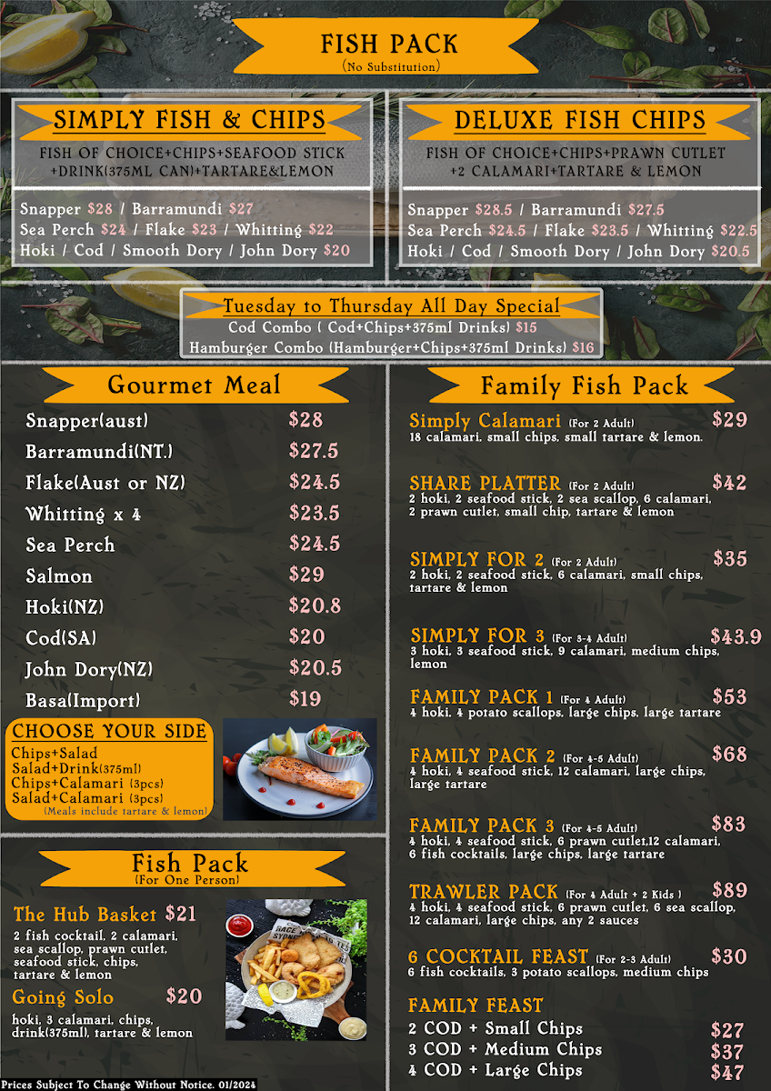 Menu, The Fish Hub