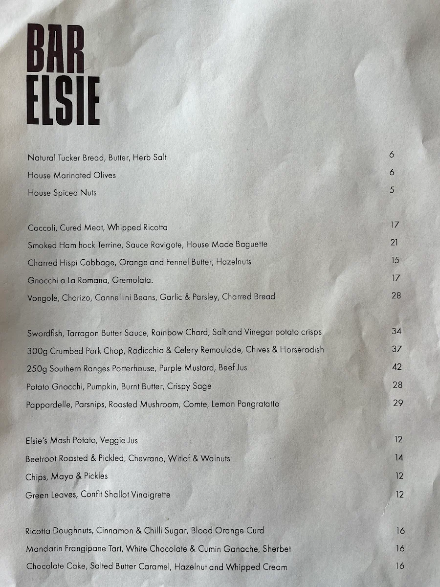 Menu, Bar Elsie