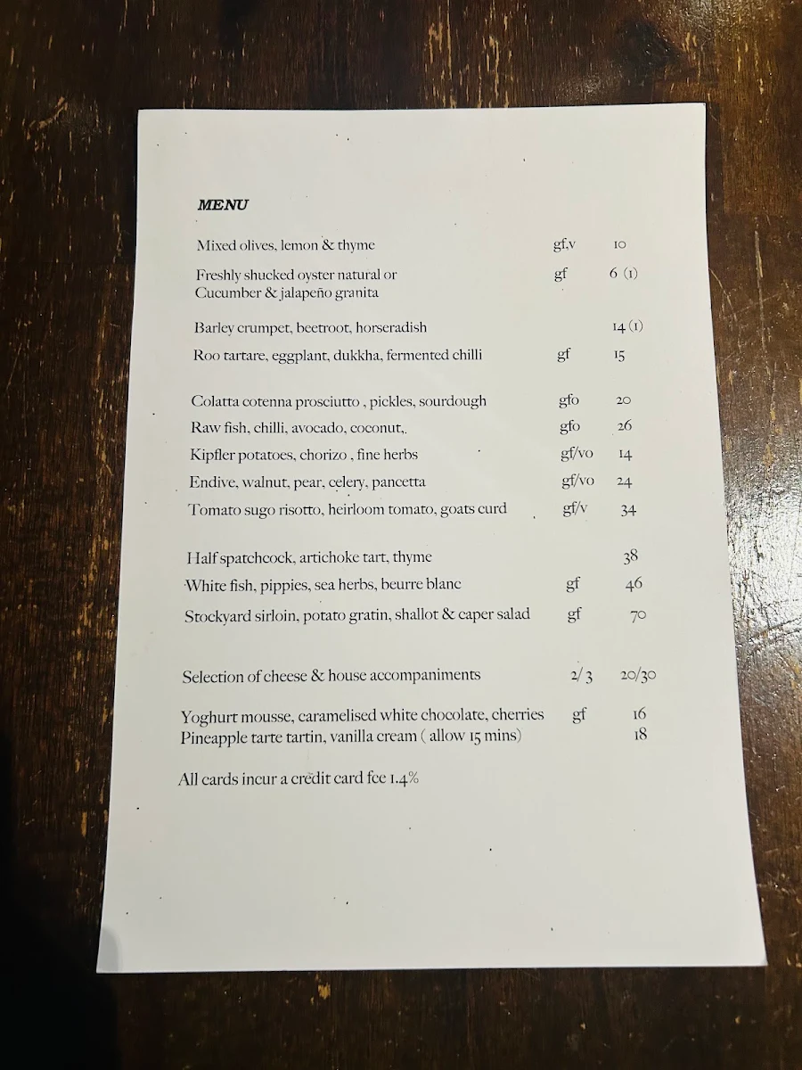 Menu, La Lune Wine Co