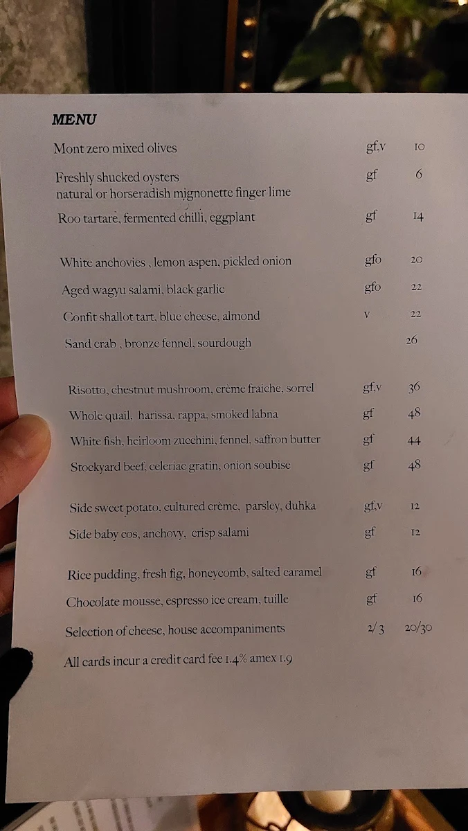 Menu, La Lune Wine Co