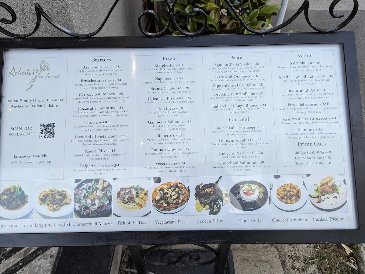 Menu, Roberto's on Bennett