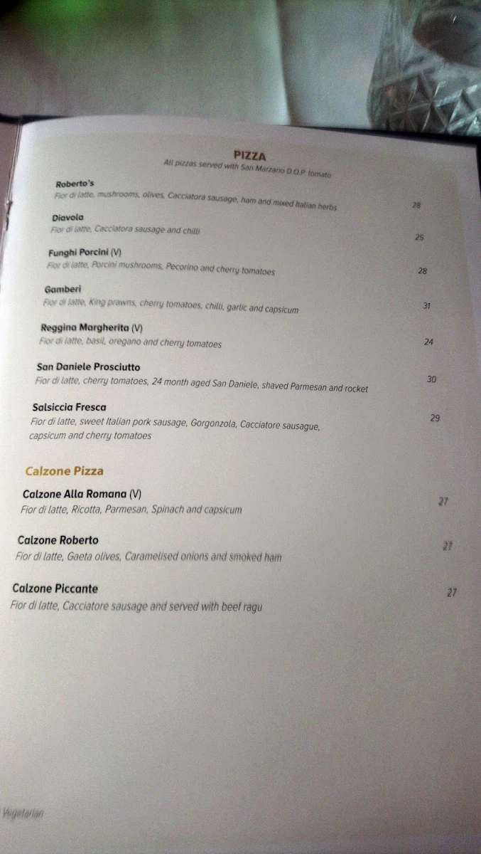 Menu, Roberto's on Bennett