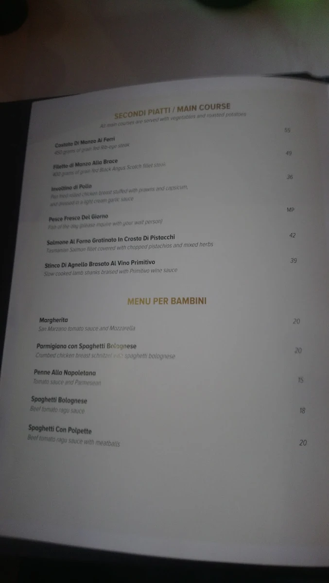 Menu, Roberto's on Bennett