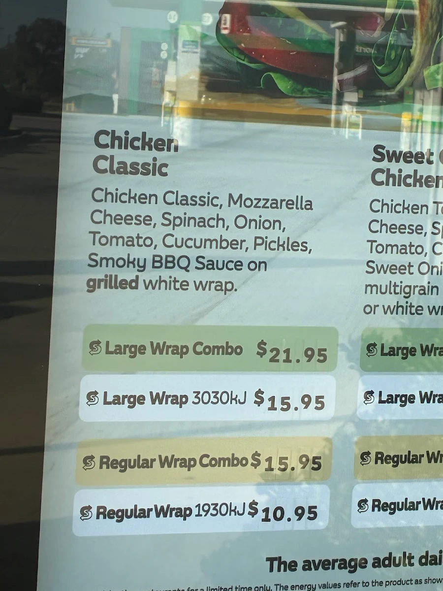 Menu, Subway Creswick Rd