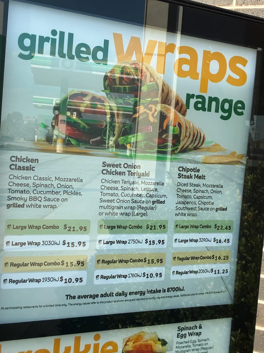 Menu, Subway Creswick Rd