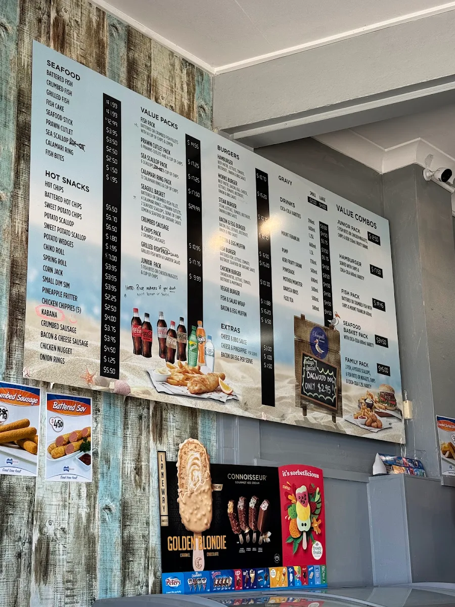 Menu, Seagulls Takeaway