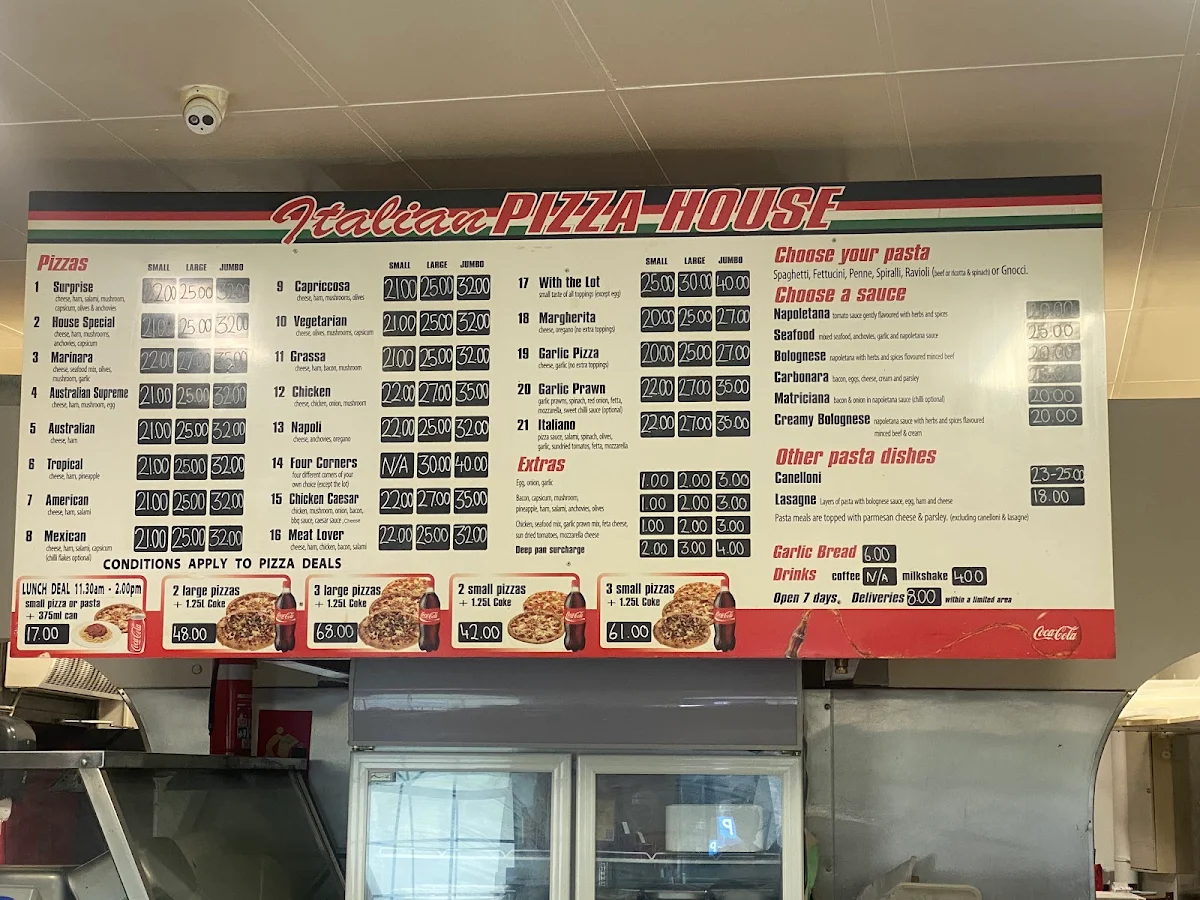 Menu, Italian Pizza House