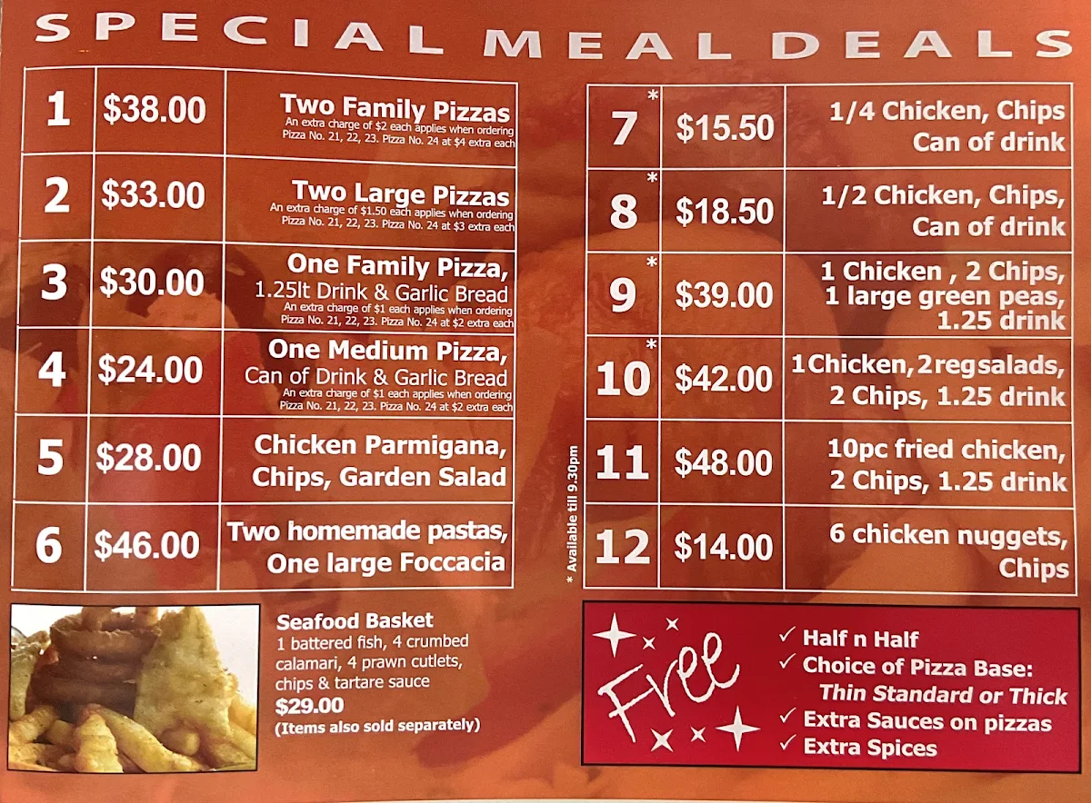 Menu, Lakeside Pizza