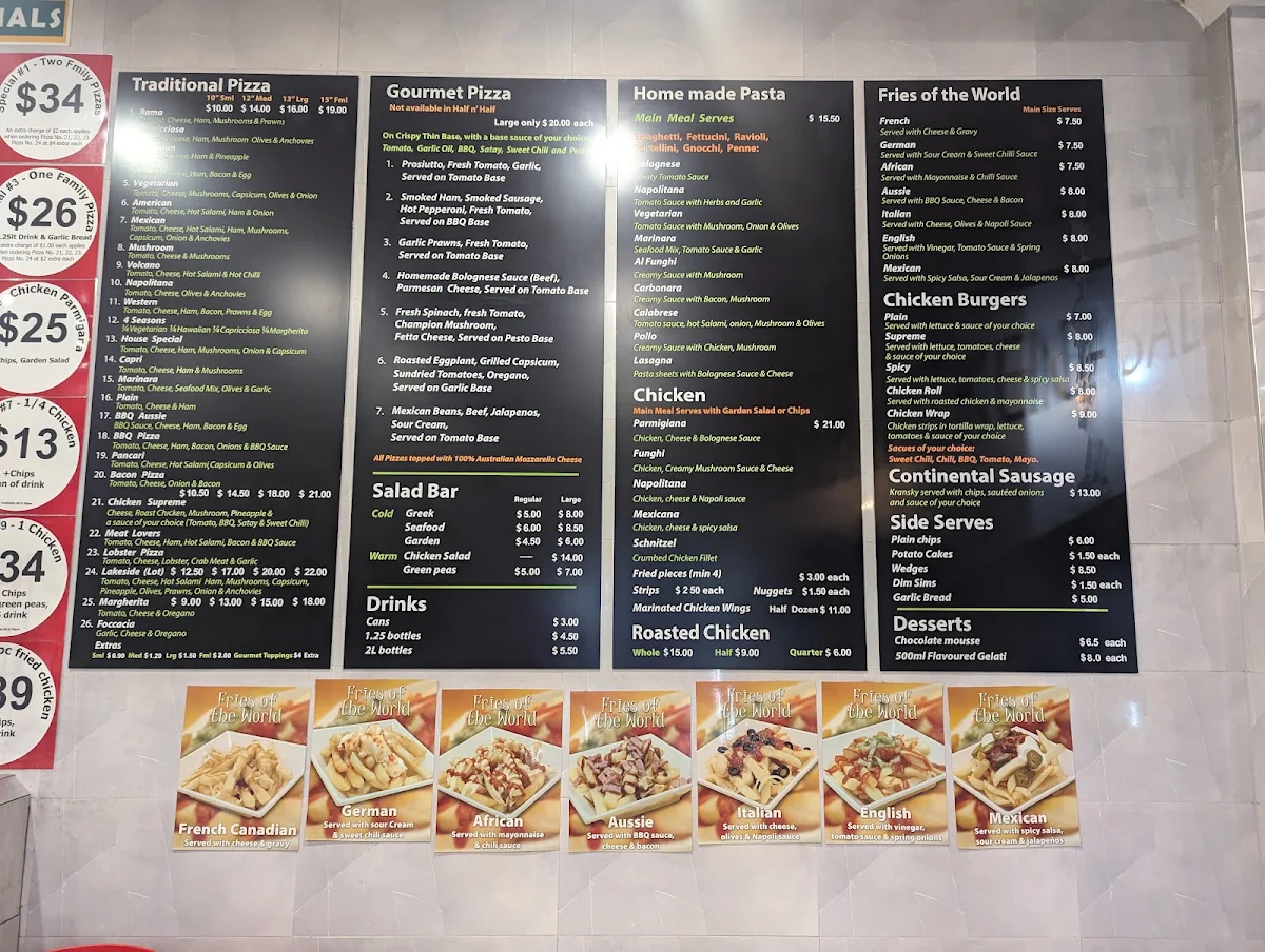 Menu, Lakeside Pizza
