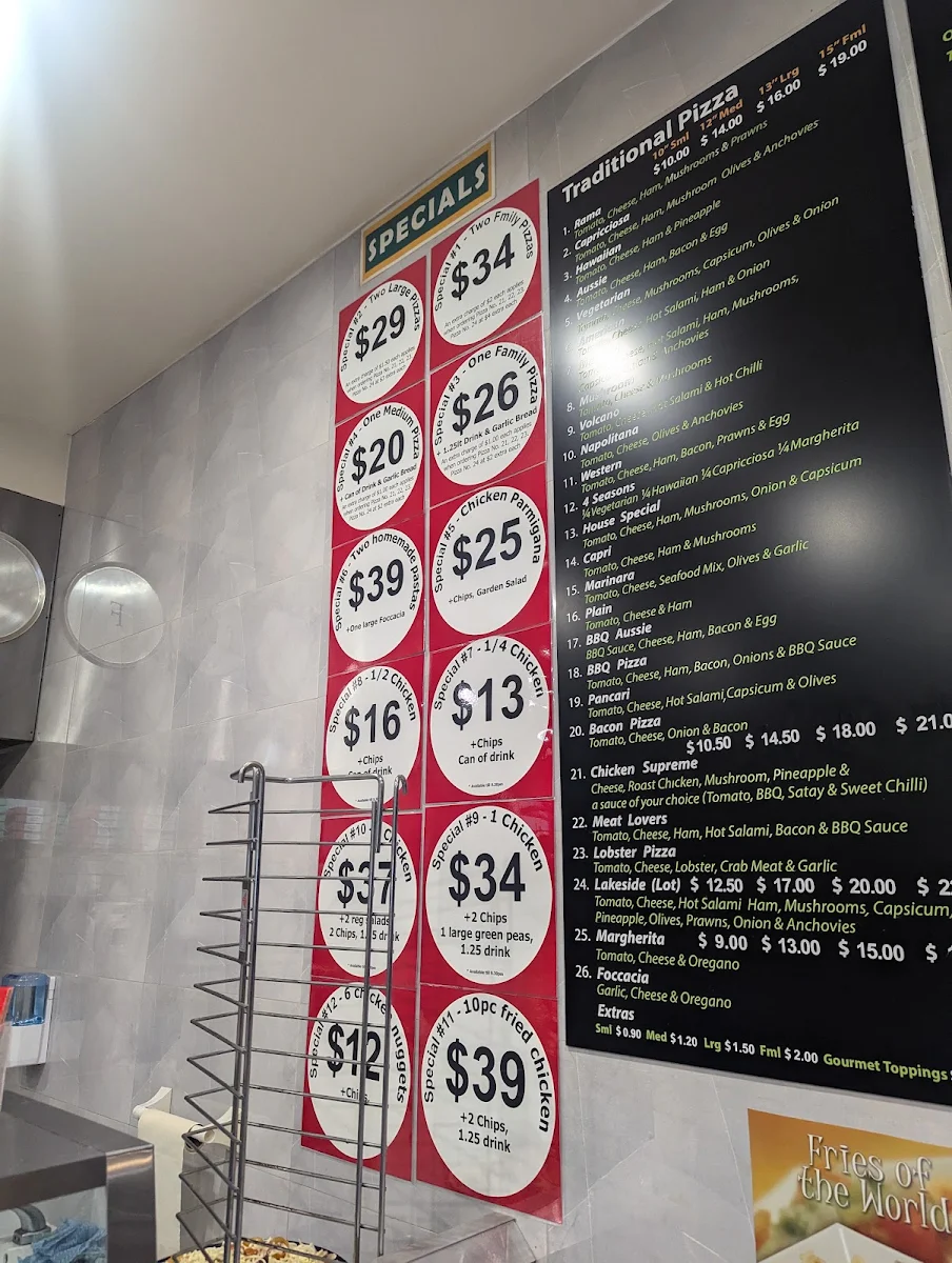 Menu, Lakeside Pizza