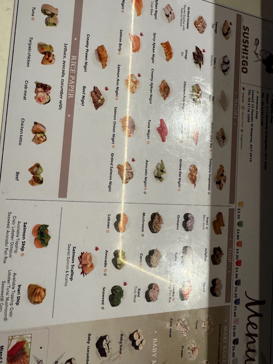 Menu, Sushi Go