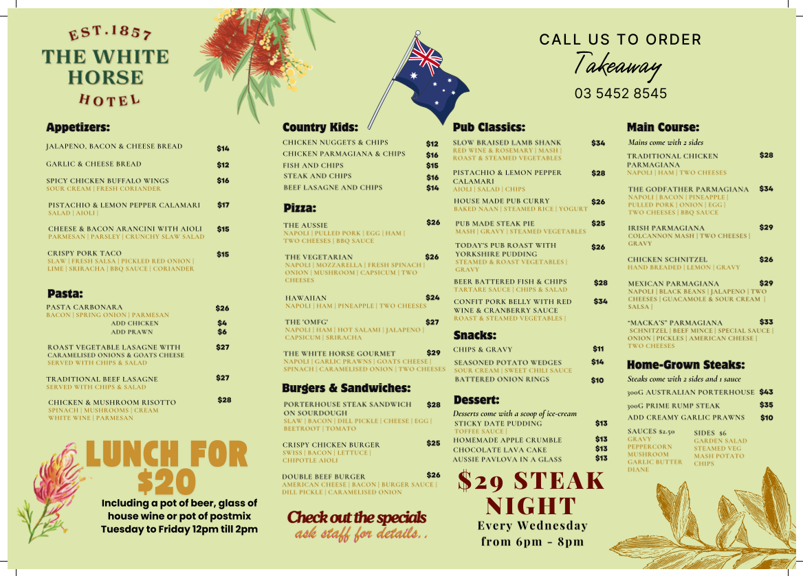 Menu, White Horse Hotel