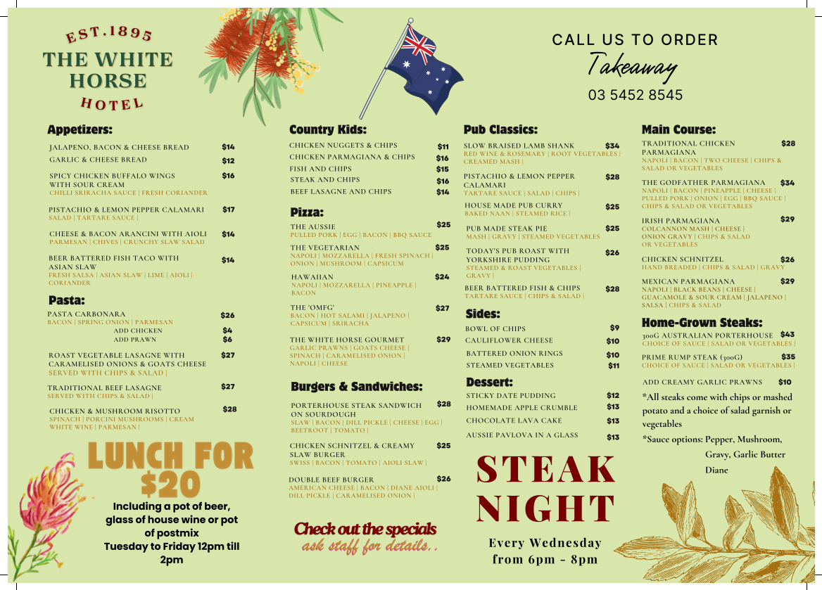Menu, White Horse Hotel