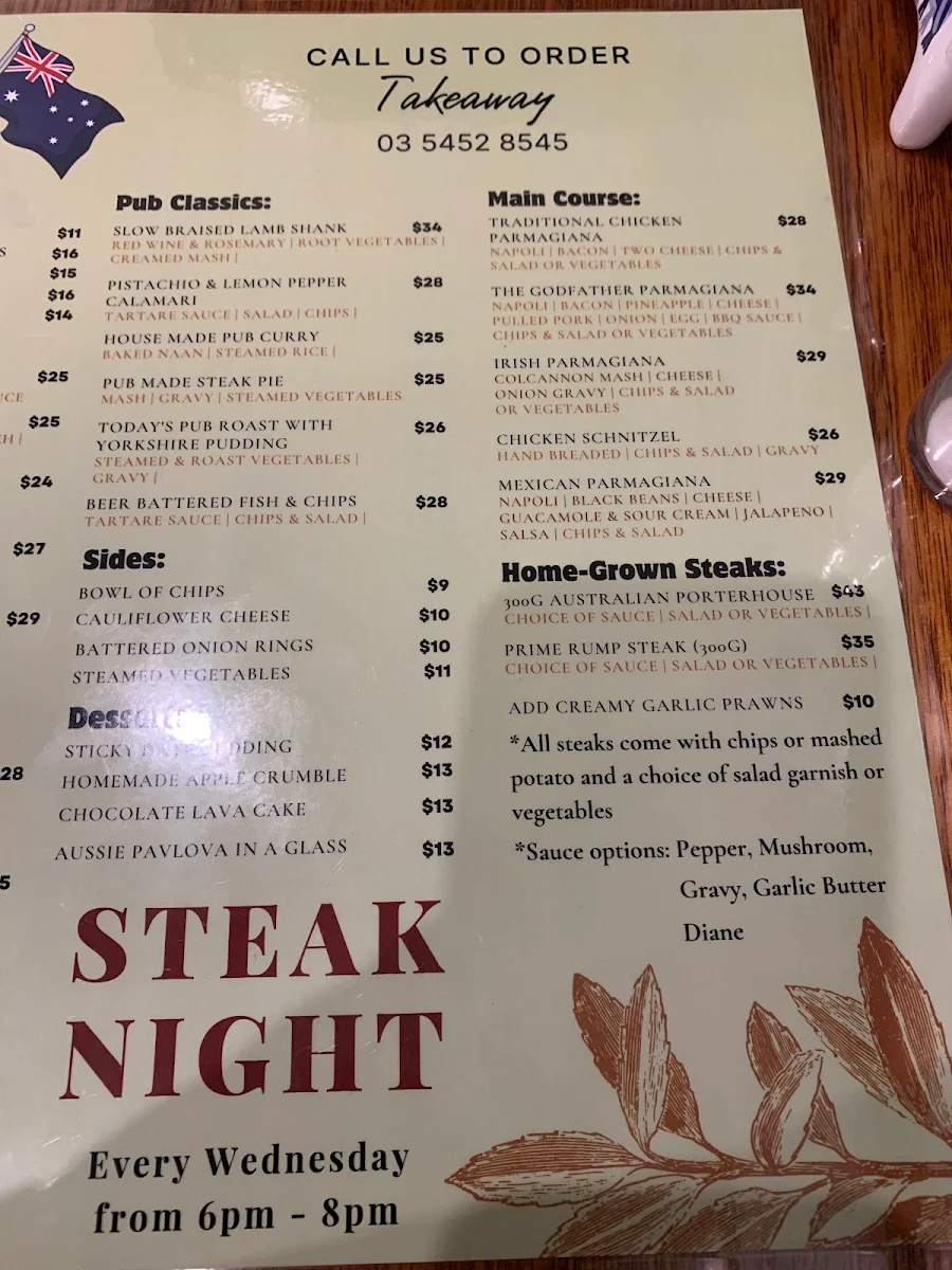 Menu, White Horse Hotel