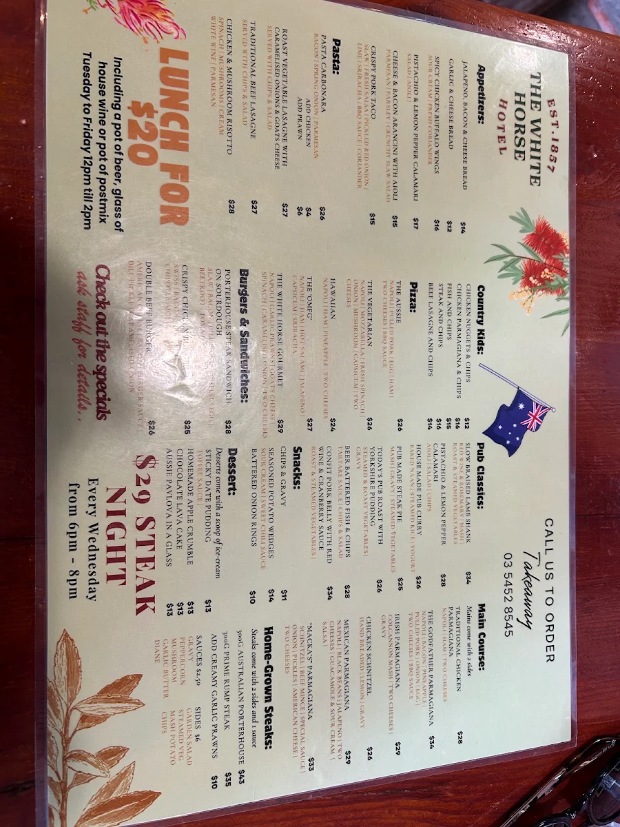Menu, White Horse Hotel