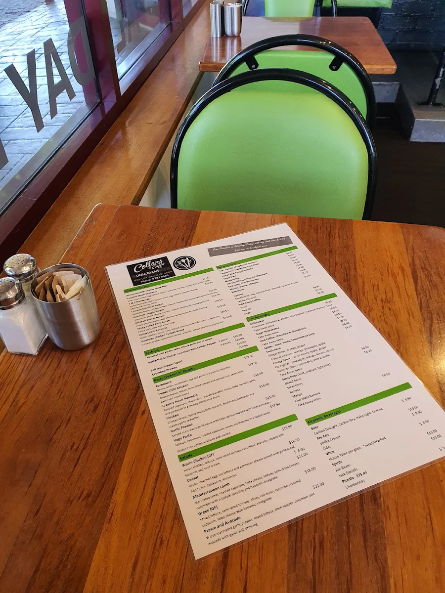 Menu, Collars and Cuffs Licensed Cafe