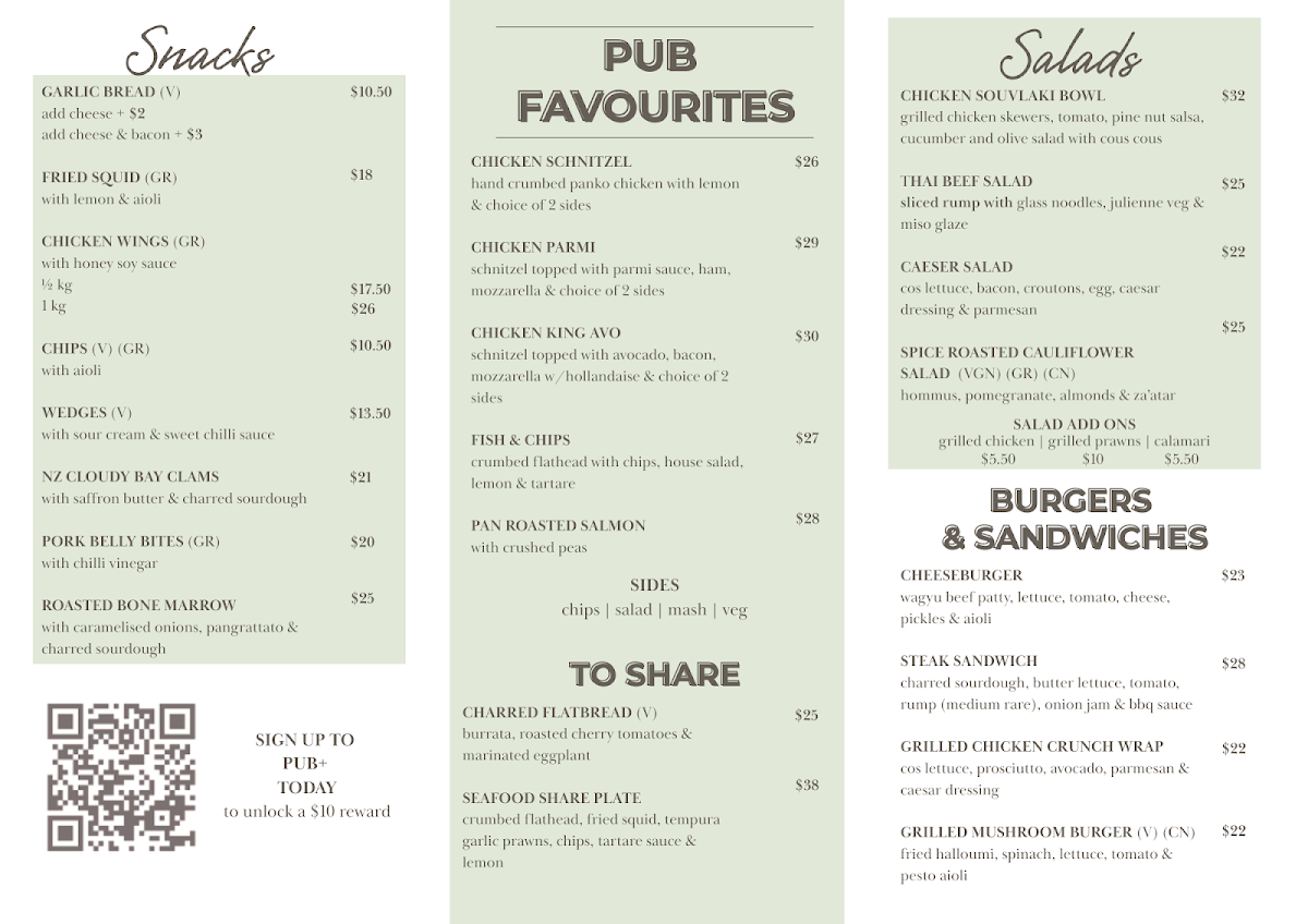 Menu, Castle Hill Tavern