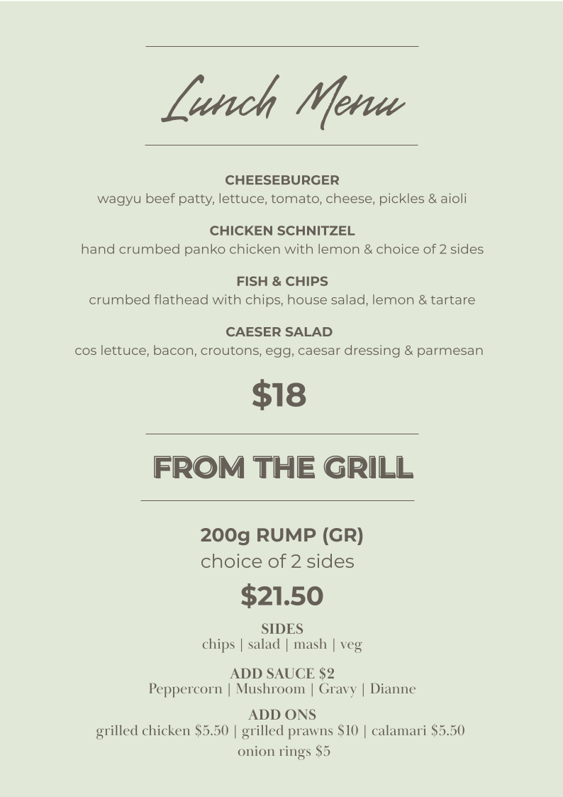 Menu, Castle Hill Tavern