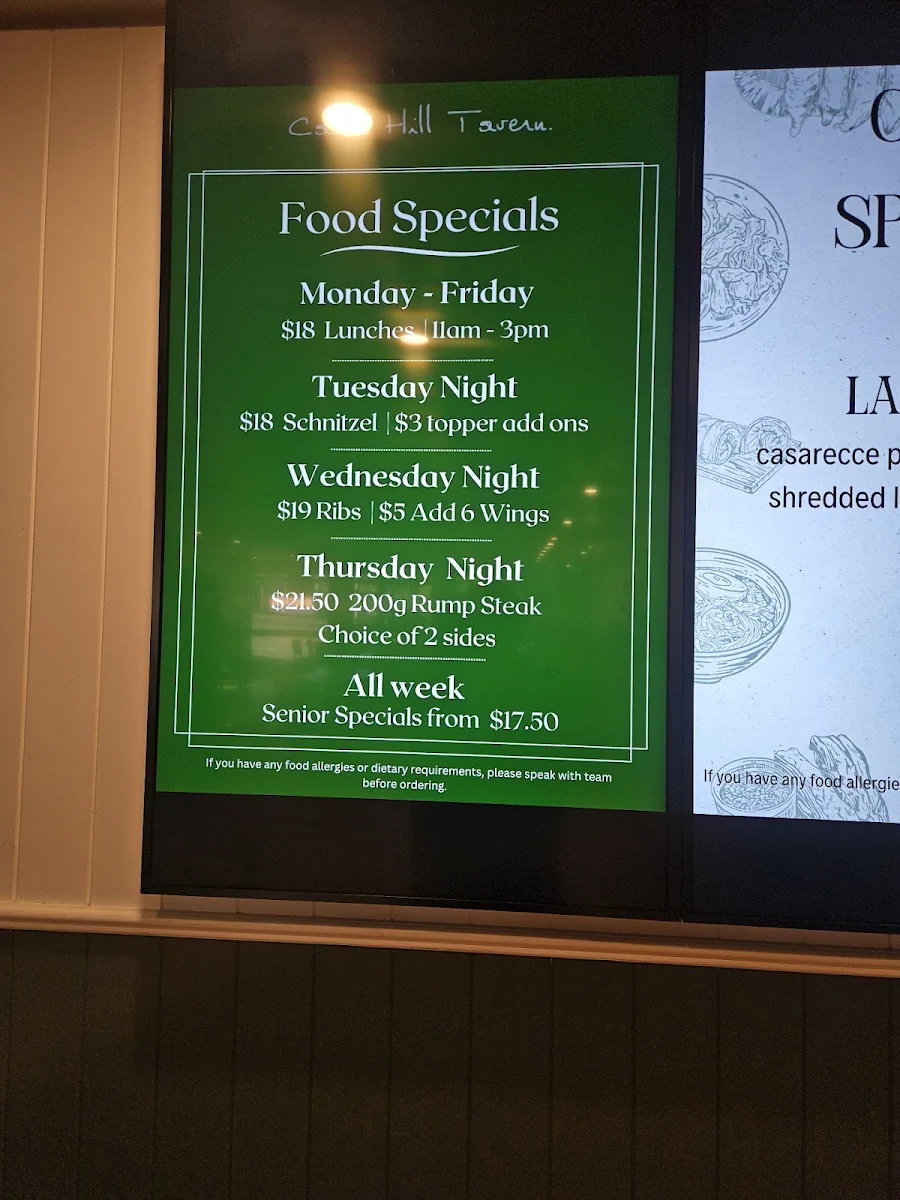 Menu, Castle Hill Tavern