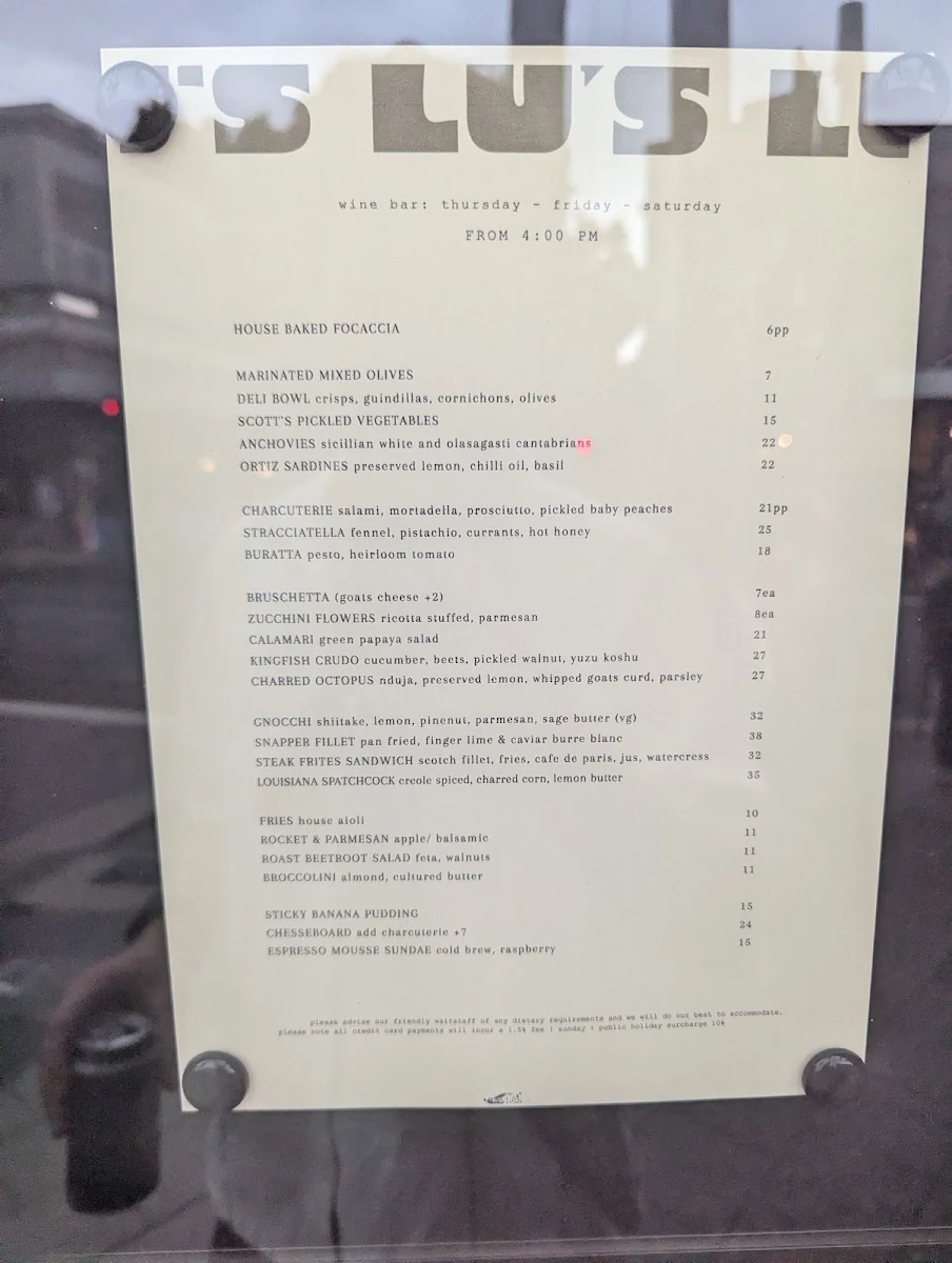 Menu, Lu's Deli & Wine Bar