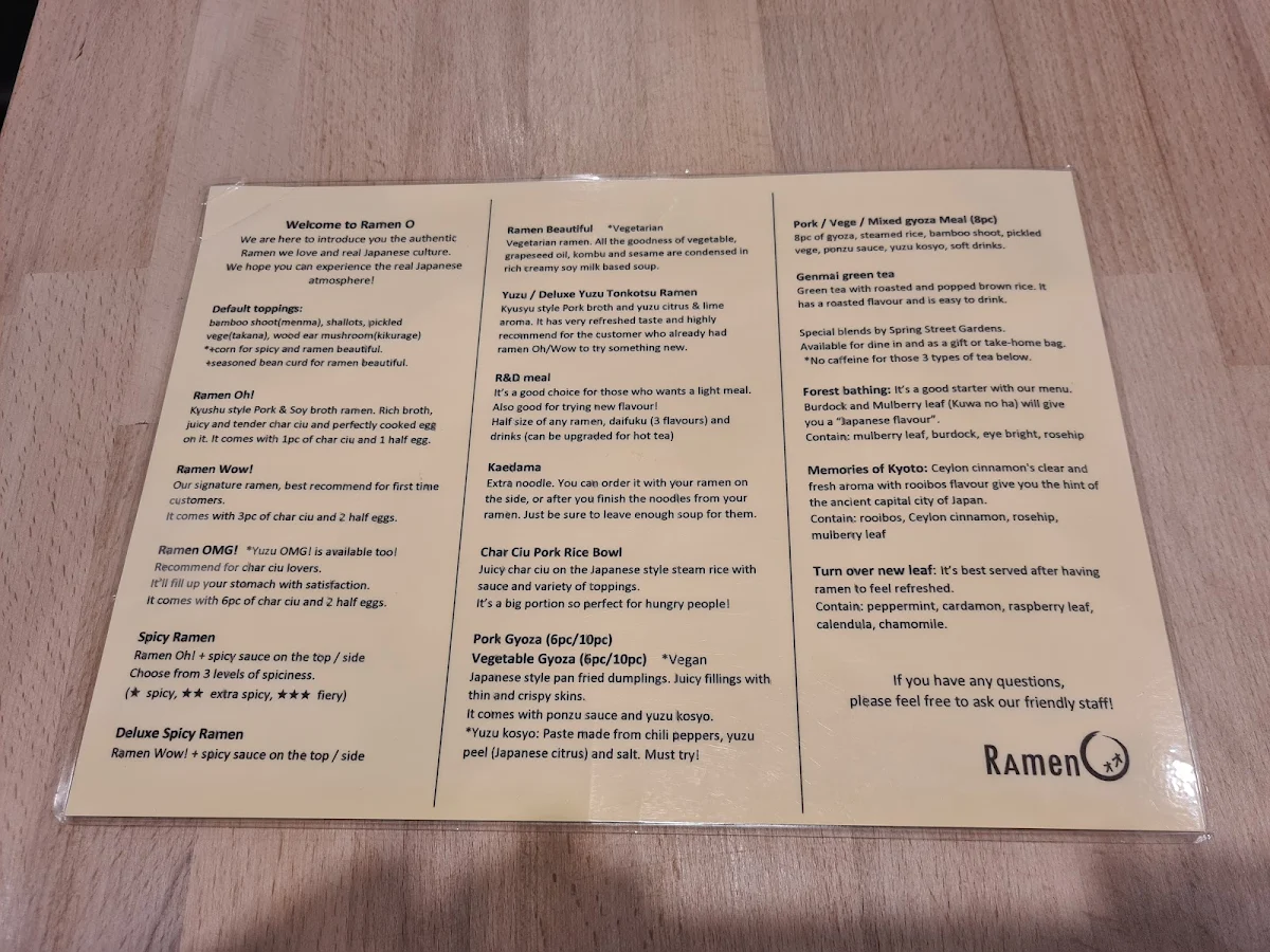 Menu, Ramen O Belconnen