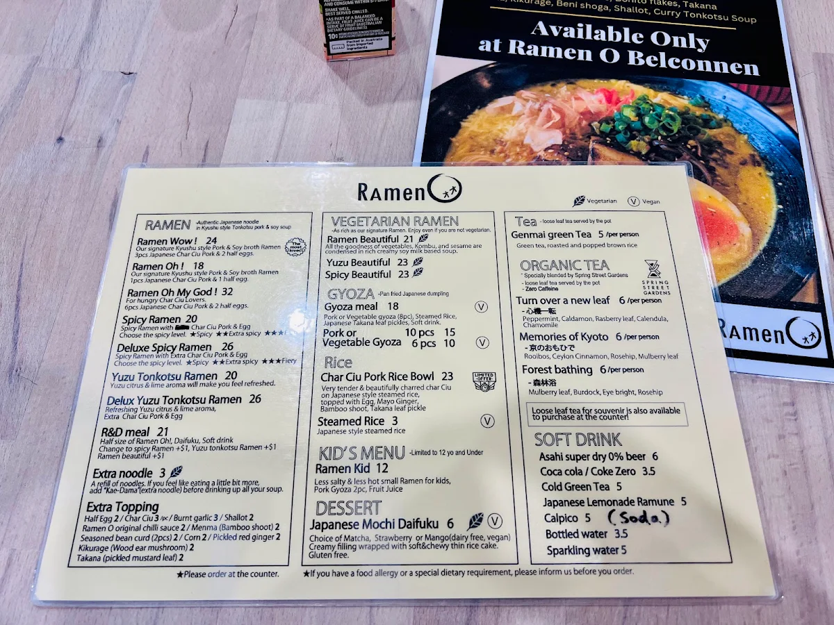 Menu, Ramen O Belconnen