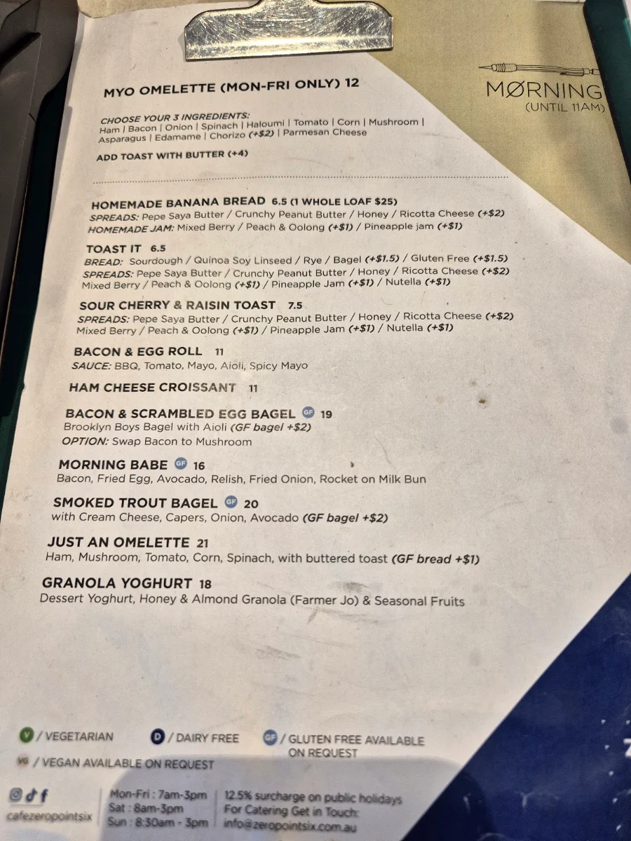 Menu, Cafe 0.6