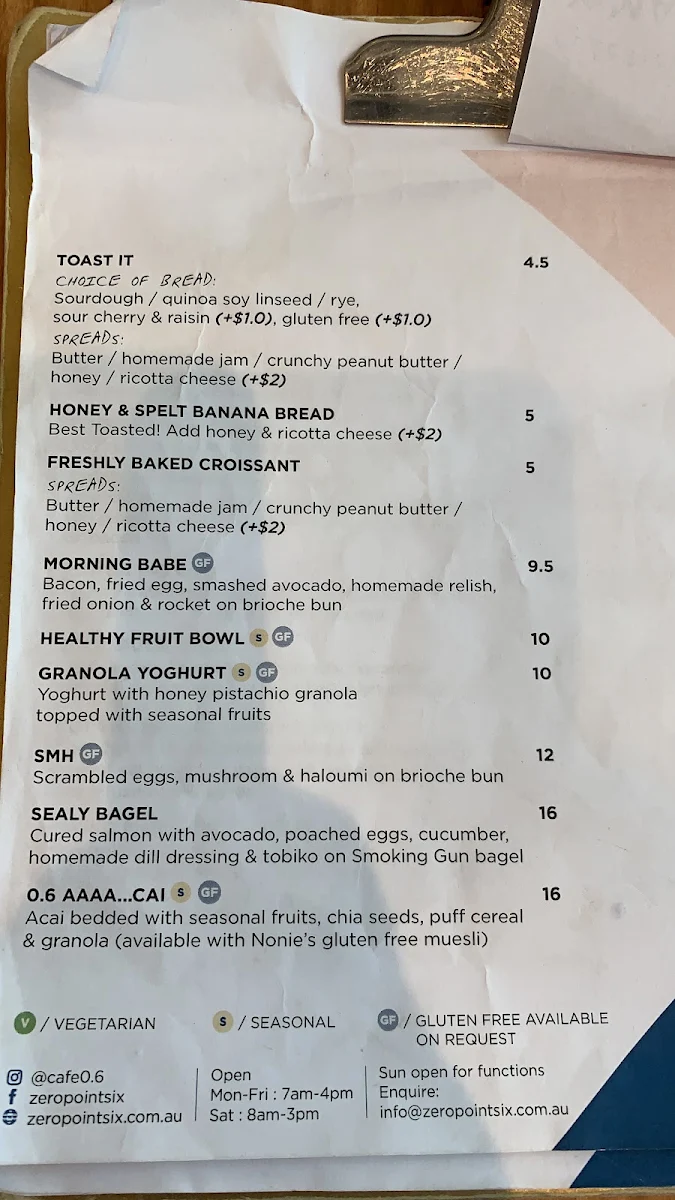 Menu, Cafe 0.6