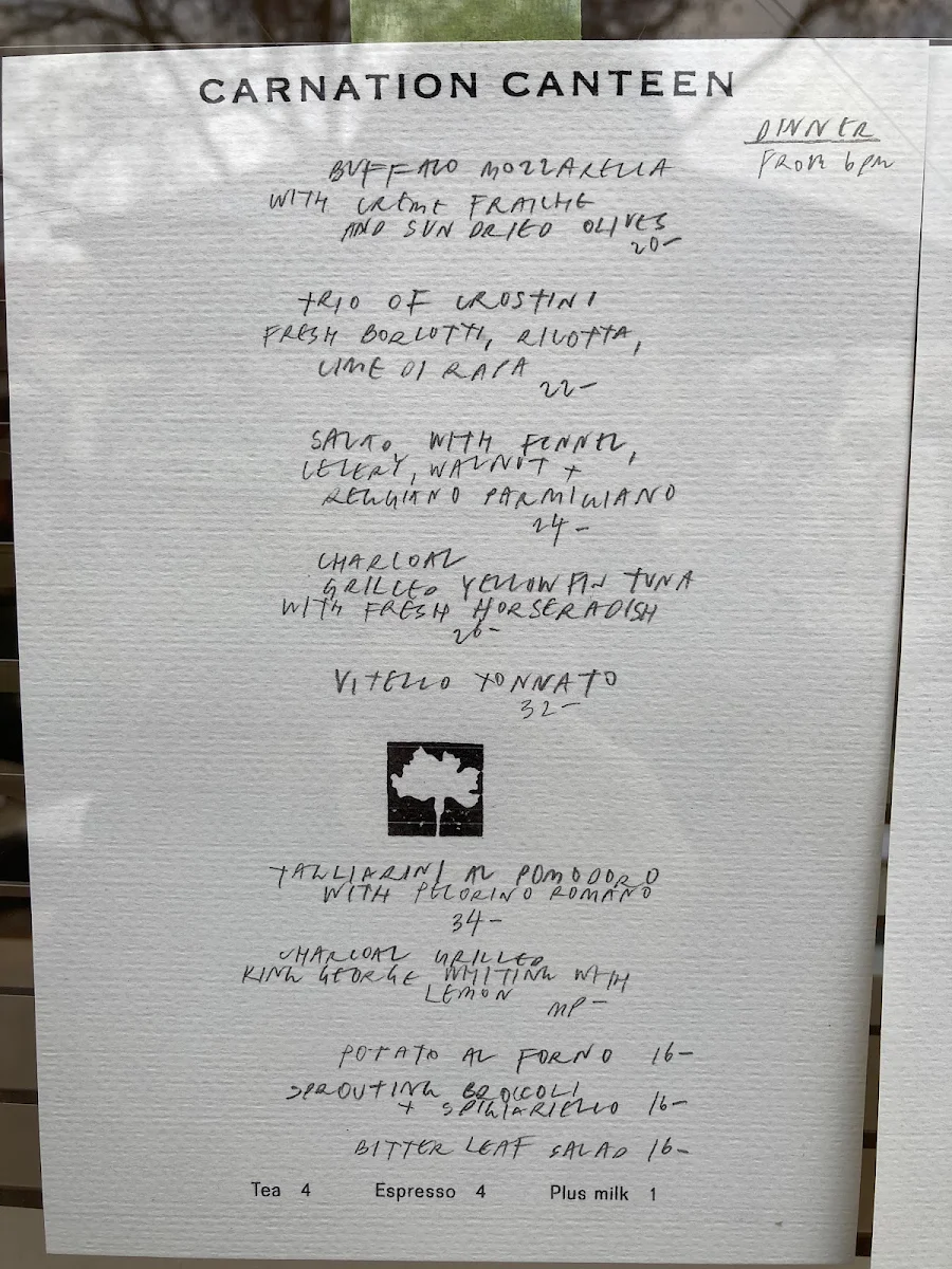 Menu, Carnation Canteen