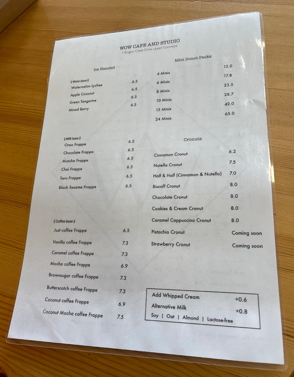 Menu, WOW Cafe and Studio