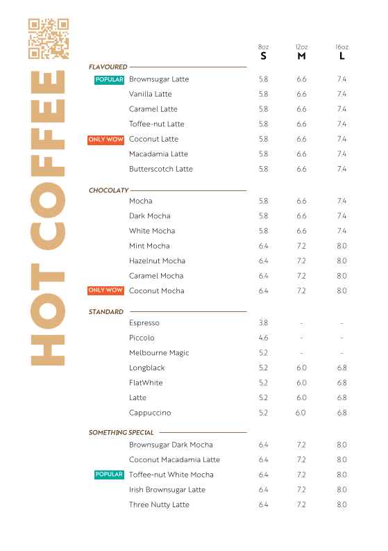 Menu, WOW Cafe and Studio