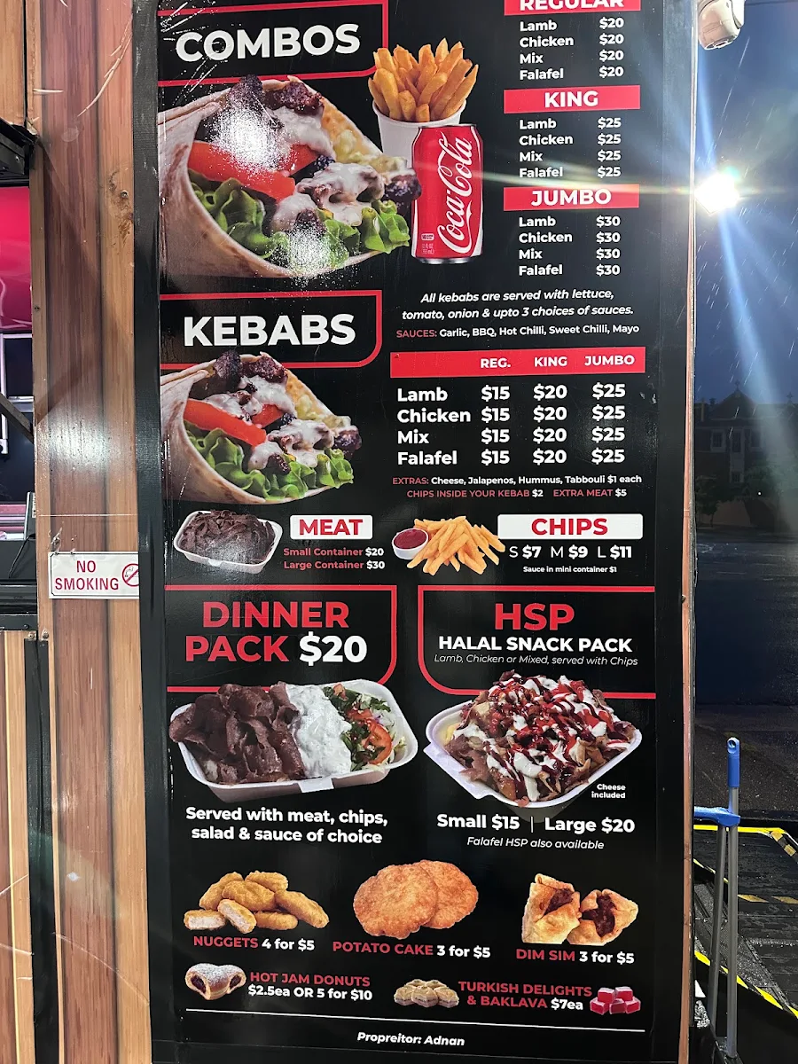 Menu, Kebab Kingz Australia