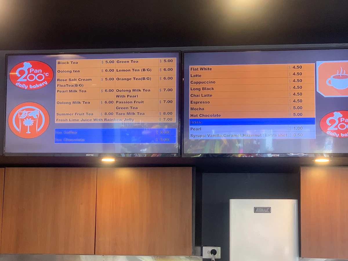 Menu, 200°C Pan Daily Bakery