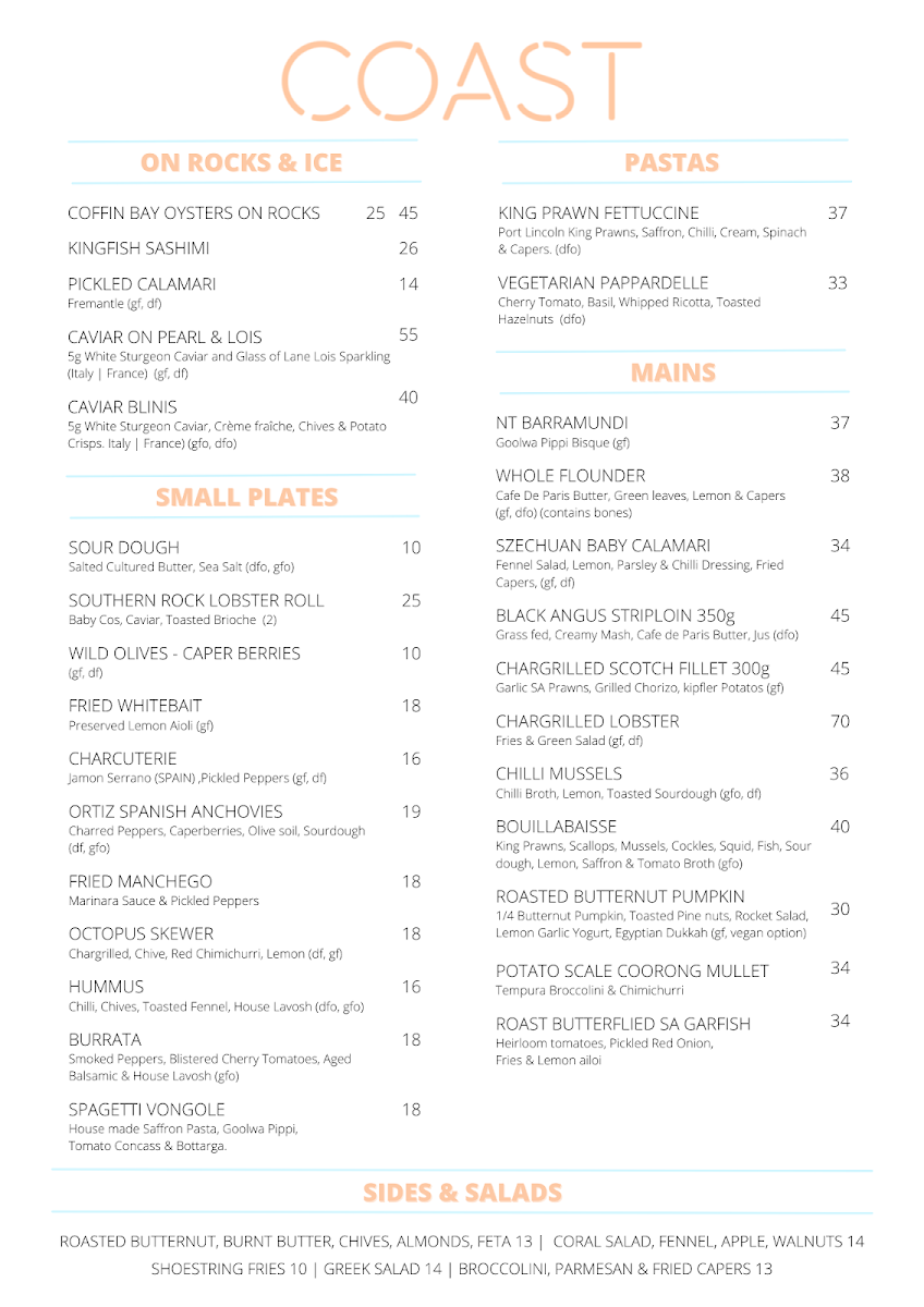 Menu, Pier Glenelg - New Beachside Function / Events Room
