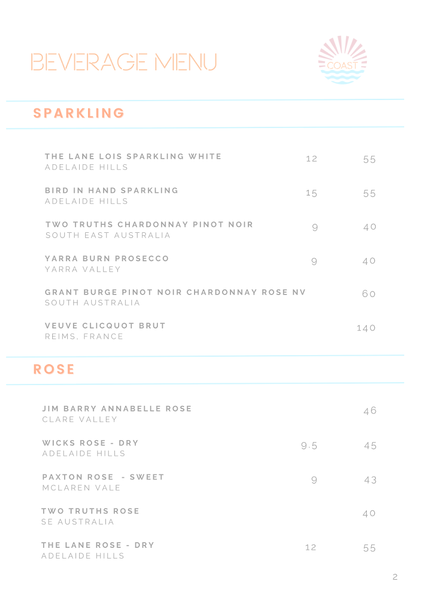 Menu, Pier Glenelg - New Beachside Function / Events Room