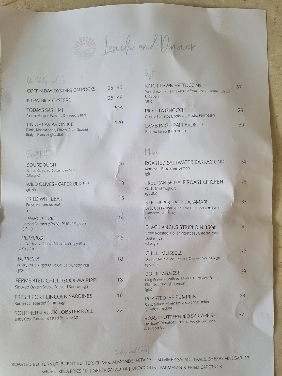 Menu, Pier Glenelg - New Beachside Function / Events Room