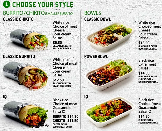 Menu, Zambrero Biggera Waters