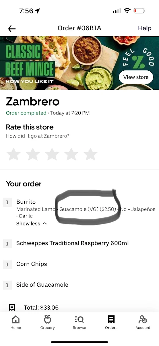 Menu, Zambrero Biggera Waters