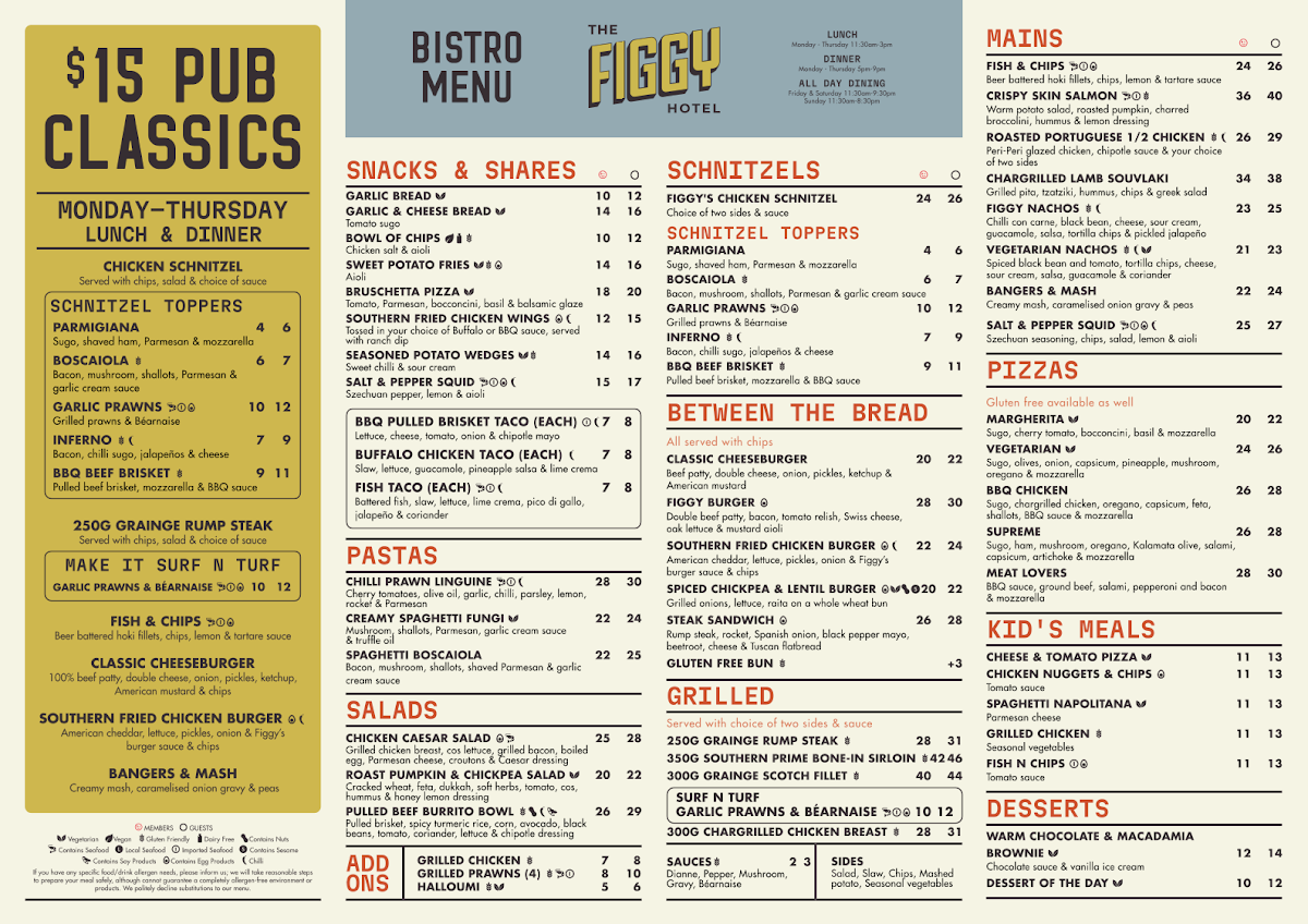 Menu, Figtree Hotel